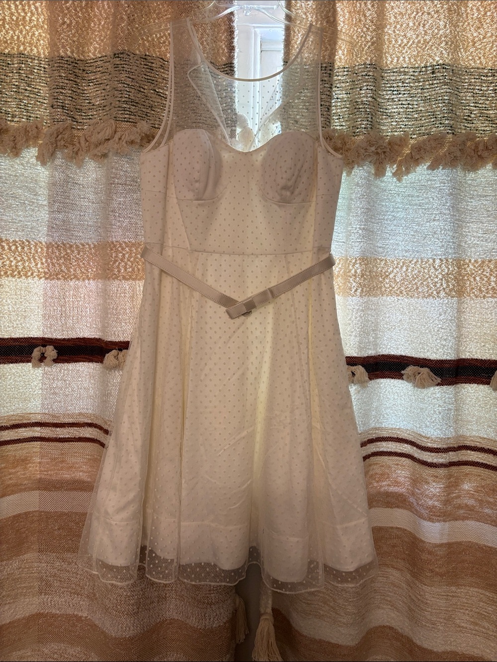 Sleeveless White Polka Dot Fit-and-Flare Wedding Dress